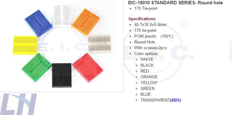 麵包板 EIC-1501-01 45.7x35.6x9.4mm 170 Tie-point