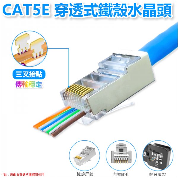 CAT5E PLUG 穿透式鐵殼水晶頭(100顆入)