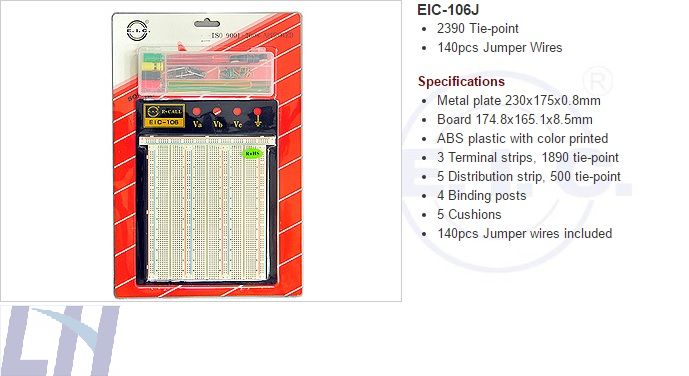 麵包板 EIC-106J 174.8x165.1x8.5mm 2390 Tie-point 140條跳線盒