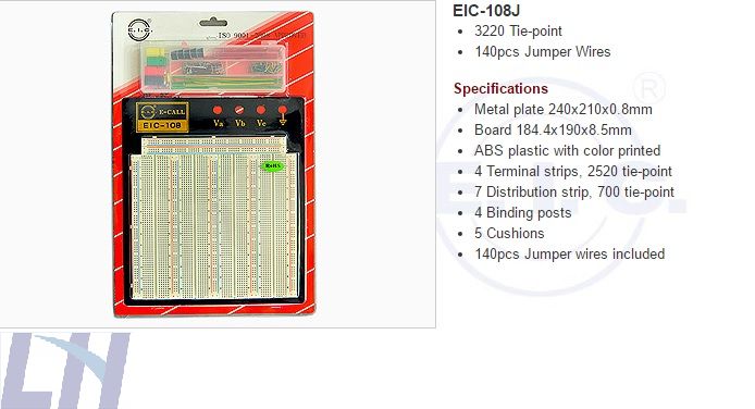 麵包板 EIC-108J 184.4x190x8.5mm 3220 Tie-point 140條跳線盒