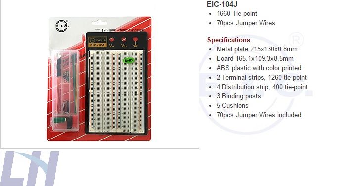 麵包板 EIC-104J 165.1x109.3x8.5mm 1660 Tie-point 70條跳線盒